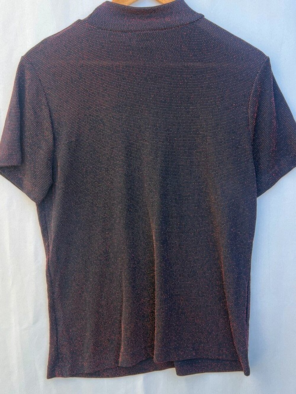 Black Red Sparkle Mock Neck Short Sleeve Stretch Party Top